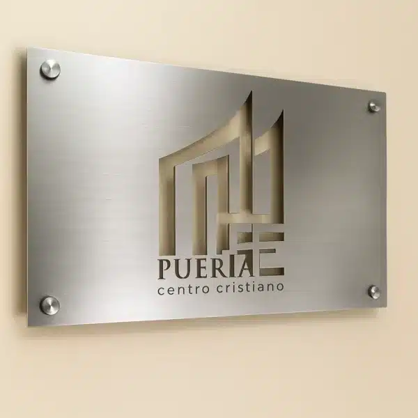 placa letrero calado en acero inoxidable